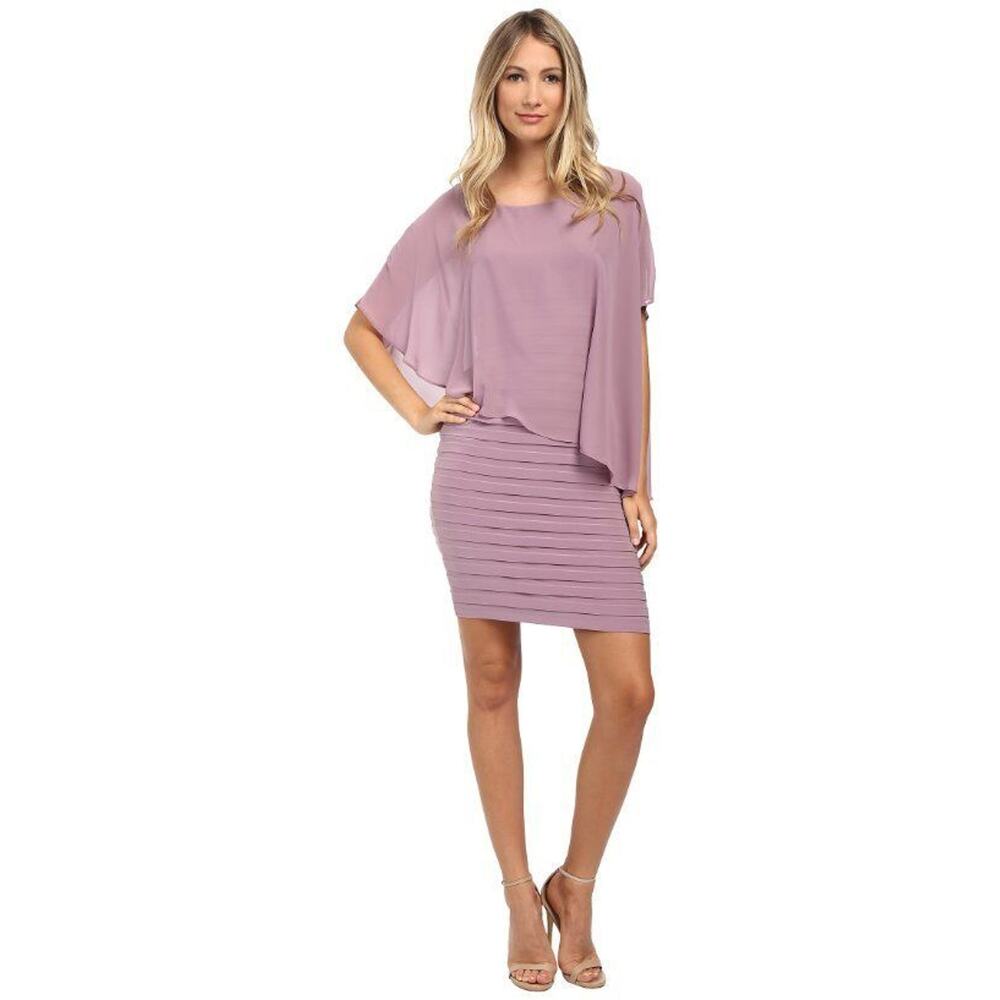 $160 Adrianna Papell Purple Draped Chiffon Overlay Jersey Sheath Dress NWT A949